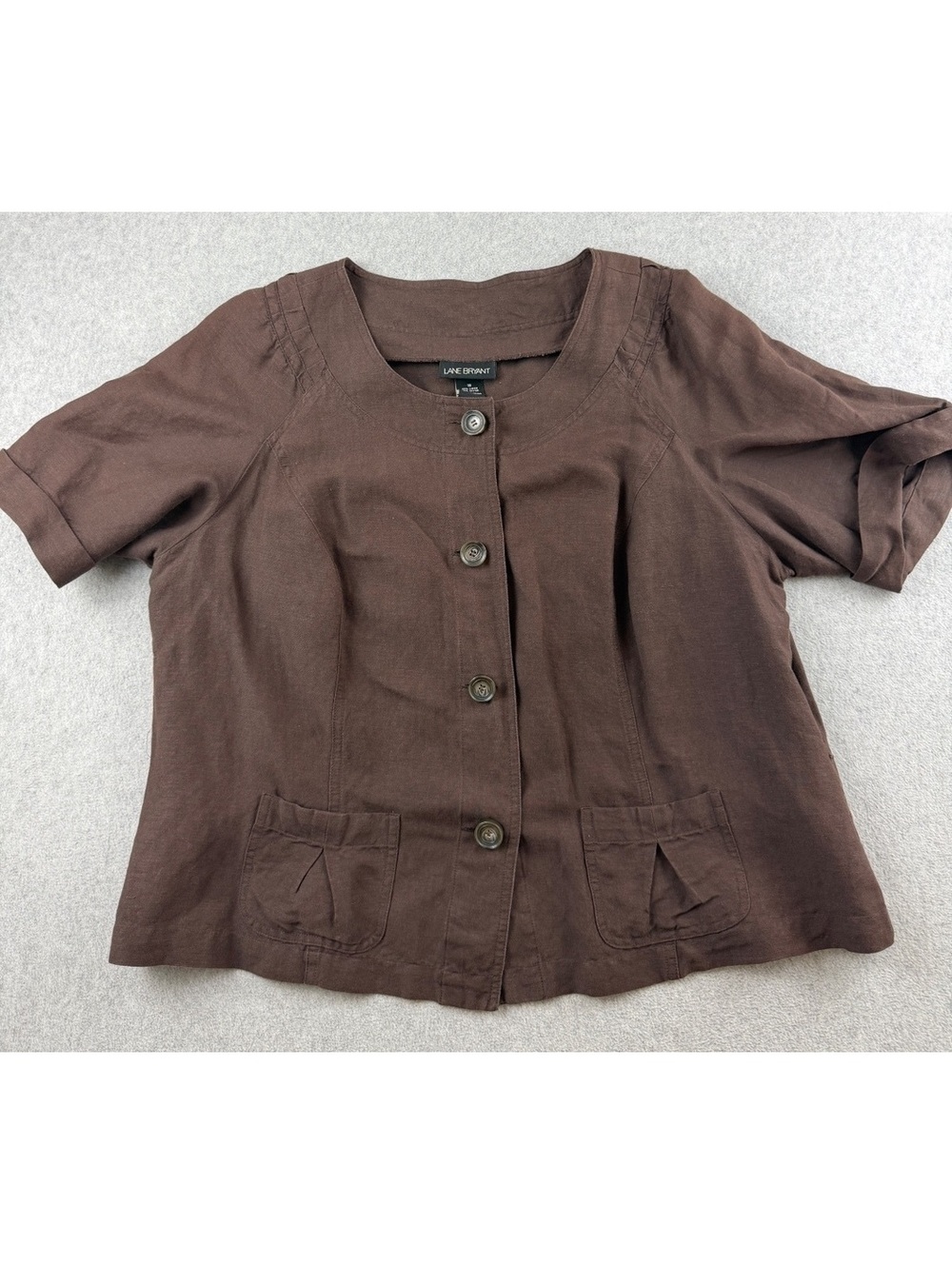 Lane Bryant Brown Linen Rayon Button-Up Blouse Size 18